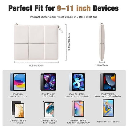 MoKo 9-11 Inch PU Leather Tablet Sleeve Bag Padded Protective Carrying Case | Fits iPad Pro 11-inch M4, iPad Air 11-inch M2, iPad 10th 10.9-inch and iPad Air 4/5th 10.9-inch, White - color: White, size: 9-11 inch
