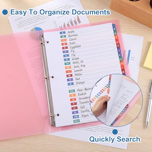 2 Sets A-Z Alphabet Dividers for 3 Ring Binder Notebook, 20-Tab 8.5 x 11 in | White Paper and Multicolor Preprinted Tabs Page Dividers for Organizing Documents Files at Office, School, Home