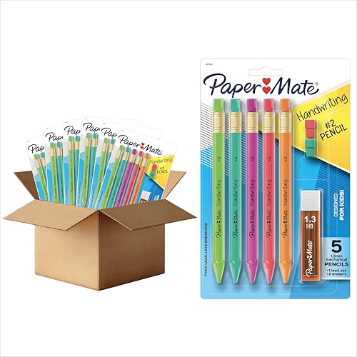 Paper Mate Handwriting Triangular Mechanical Pencils with Lead & Eraser Refills, 1.3mm, Fun Barrel Colors, 30 Count (6 Packs of 5) - Teacher Supplies, Learning to Write - size: 30 count