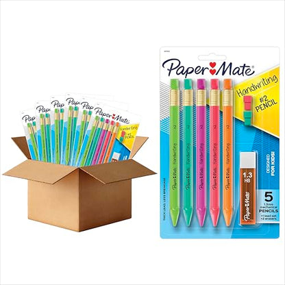 Paper Mate Handwriting Triangular Mechanical Pencils with Lead & Eraser Refills, 1.3mm, Fun Barrel Colors, 30 Count (6 Packs of 5) - Teacher Supplies, Learning to Write - size: 30 count
