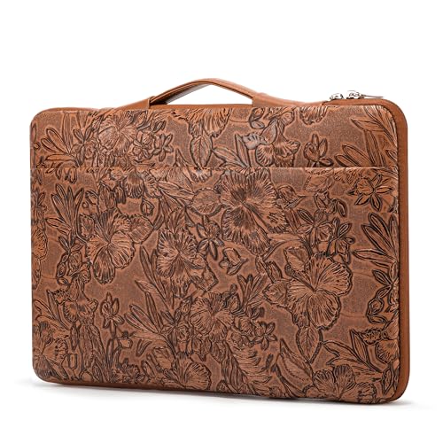 Kinmac Embossed PU Leather 360° Heavy Duty Protective Laptop Sleeve with Poacket (Coffee Flower, 16 inch-16.2 inch) - color: Coffee Flower, size: 16 inch-16.2 inch