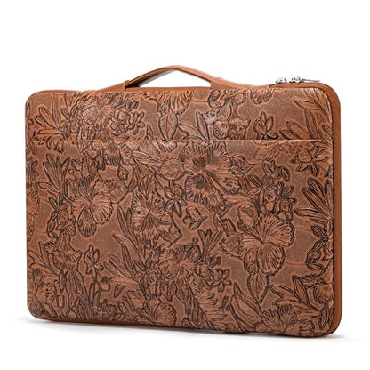 Kinmac Embossed PU Leather 360° Heavy Duty Protective Laptop Sleeve with Poacket (Coffee Flower, 14 inch-14.6 inch) - color: Coffee Flower, size: 14 inch-14.6 inch