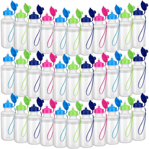 Ziliny 72 Pcs Resuable Water Bottles Bulk for Kids 20 oz Squeeze Sports Plastic Water Bottles with Lanyards Blank DIY Cups for VBS Back School Operation Christmas Summer Camp - color: Bright Color
