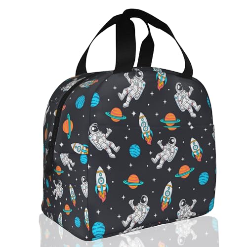 Astronauts Space Rockets Planets Stars Lunch Box,Insulated Lunch Bag for Girls Boys,Reusable Lunch Box for Kids Adults School Student Work Picnic Travel - color: Astronauts Space Rockets Planets Stars