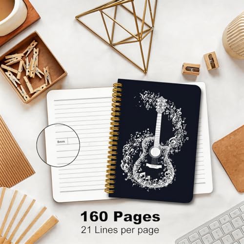 2 Pcs A5 Music Gift for Men Spiral Notebook, 160 Pages Journal Notebook | Guitar Gifts College Ruled Notebooks, Hardcover Journals for Writing Office, Guitarists Gifts for Women Friend Spiral Notepad - color: Multicolour 0015