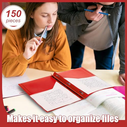 Yeaqee 150 Pack Plastic Folders with Prongs Heavy Duty Plastic 2 Pocket Folder with 3 Prongs, Business Card Slot for Back to School Office Home 11.6 x 9.5 Inch (Red) - color: Red
