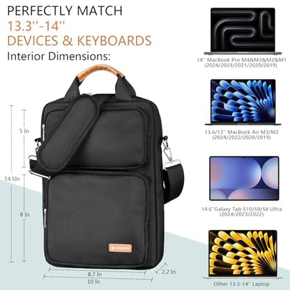 13.3-14 Inch Laptop Sleeve Bag, Laptop Bag for 14'' MacBook Pro M4 2024,14'' MacBook Pro M3&M2&M1 2023/2021, 13.6/13'' New MacBook Air M3/M2 2024/2022,Tab S8 Ultra 14.6",with Shoulder Strap(Black) - color: Black, size: 13.3-14 Inch