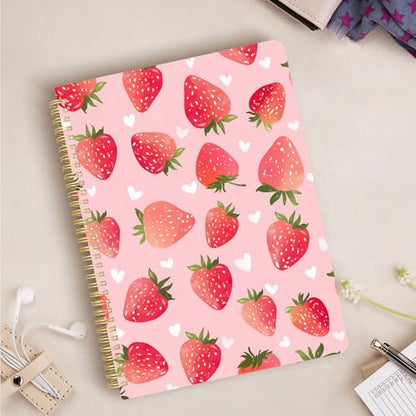 Cute Spiral Notebook journal A4 Aesthetic Pretty Design for Women Girls Kawaii with Pocket, 8.5 x 11 inch, Graph, Strawberry - color: Strawberry, style: Graph