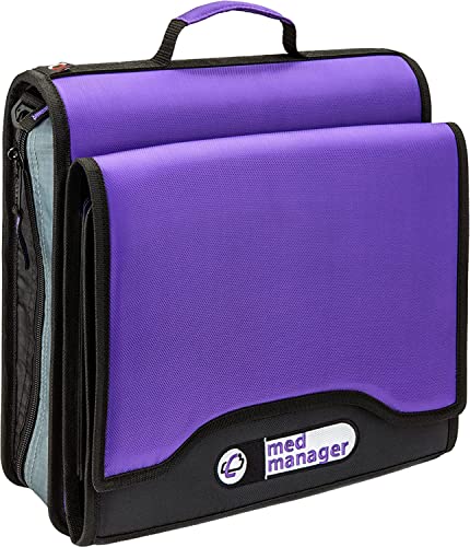 Med Manager Medicine Organizer and Binder, Removable Pouches, Detachable 5-Tab Expanding File Folder, Holds (15) Pill Bottles - (11) Standard Size and (4) Large Bottles, Purple, 13 x 13 x 4.5 inches - color: Purple
