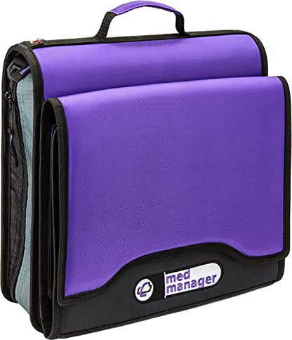 Med Manager Medicine Organizer and Binder, Removable Pouches, Detachable 5-Tab Expanding File Folder, Holds (15) Pill Bottles - (11) Standard Size and (4) Large Bottles, Purple, 13 x 13 x 4.5 inches - color: Purple