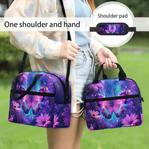 Butterfly Lunch Box for Girls 4-6 Purple Preppy Lunch Box for Kids 6-8 Preschool Meal Bag Boys 8-10 Kindergarten Toddler Children Elementary School Adjustable Shoulder Strap Portable - color: Purple Butterfly