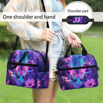 Butterfly Lunch Box for Girls 4-6 Purple Preppy Lunch Box for Kids 6-8 Preschool Meal Bag Boys 8-10 Kindergarten Toddler Children Elementary School Adjustable Shoulder Strap Portable - color: Purple Butterfly