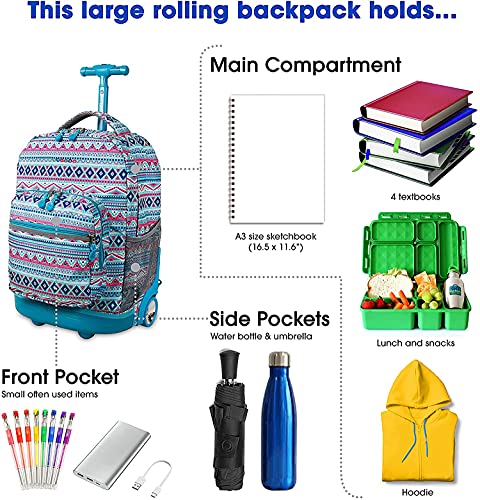 J World New York Sunrise Rolling Backpack Backpack, MINT TRIBAL - color: Mint Tribal