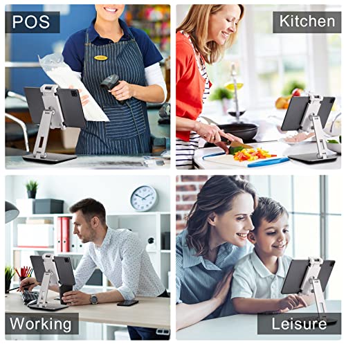 Tablet Stand Adjustable & Foldable, 360° Swivel Heavy Aluminum Tablet Holder for Desk, Compatible with iPad Pro/Air/Mini, Galaxy Tab, Surface Pro, Kindle Fire (7-13") (Silver) - color: Silver