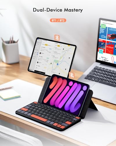 Universal Keyboard Plus Detachable, Dual Bluetooth Portable Keypad with Removable Stand & 7-Color Backlit, Wireless Travel Keyboard for iPad/Z Fold/Galaxy Tabs/Phones, Keypad for iOS/Android/Windows