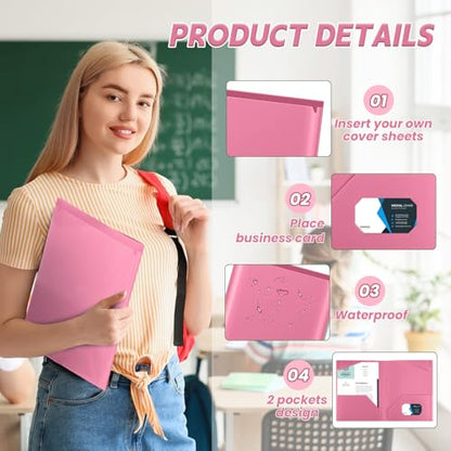Henoyso 60 Pack Plastic Folders with Clear Front Pockets Bulk Heavy Duty File Folders with 2 Pockets and Card Slot for Student Teacher Back to School Supplies Office Presentation (Light Pink) - color: Light Pink