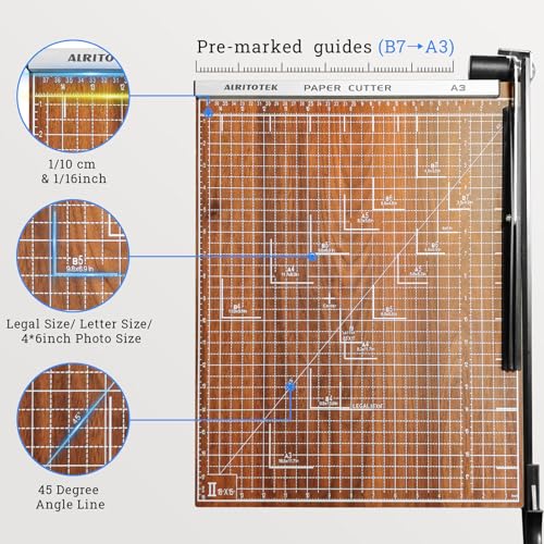 A3 Guillotine Paper Cutter Trimmer, 18" Wood Paper Trimmer for Office and Crafts, 10-12 Sheets Capacity (Brown) - color: Brown