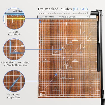 A3 Guillotine Paper Cutter Trimmer, 18" Wood Paper Trimmer for Office and Crafts, 10-12 Sheets Capacity (Brown) - color: Brown