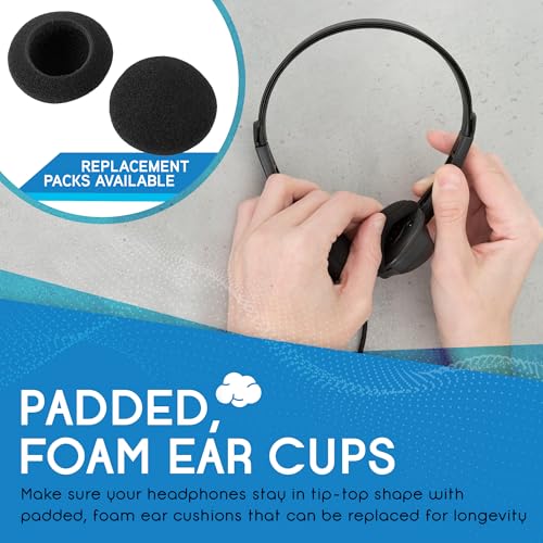 Egghead Over-Ear Kids' Stereo Headphones with 3.5 mm. Audio Jack and 4'3" Cord, Adjustable Stereo School Headphones for Kids, Pack of 20, Black - size: 20 Pack
