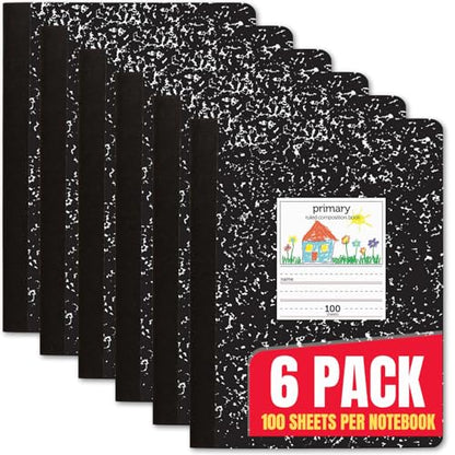 1InTheOffice Primary Composition Notebook, 7 1/2" x 9 3/4", Unruled/Primary Ruled, 100 Sheets (6 Pack)