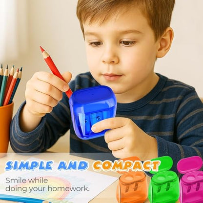4 Pcs Pencil Sharpeners with Lid, 2025 New Dual Hole Sharpener, Colored Handheld Sharpener Suitable for Kids Adults Students School Class Home Office (Green)