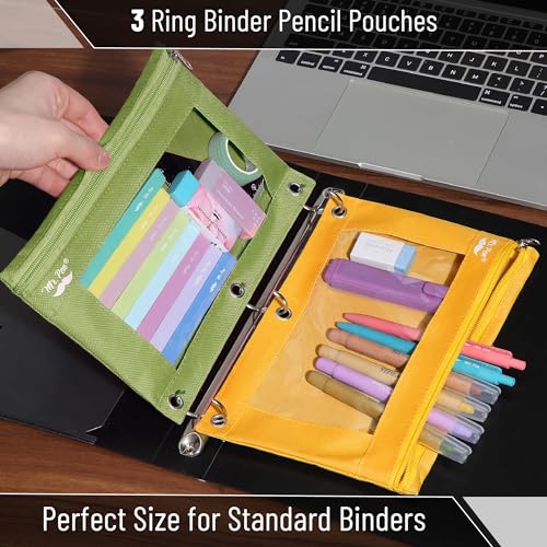 Mr. Pen- Pencil Pouch for 3 Ring Binder, 2 Pack, 10"x6.75", Smooth Zipper | Clear Window, Large Capacity Pencil Case with 3 Reinforced Grommets for School, Office, Supplies Storage | Clear Window, Large Capacity Pencil Case with 3 Reinforced Grommets for