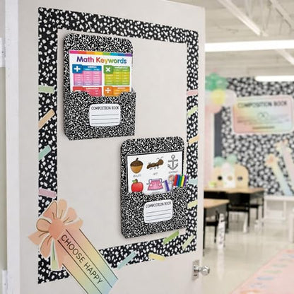 Gilprop 2 Pcs Composition Notebook Magnetic File Folder Holder Pocket File Organizer Classroom Decor Teacher Desk Accessories for Whiteboard Classroom Essential No Drilling