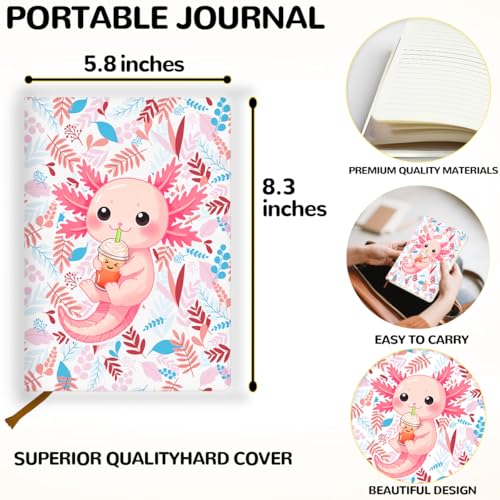 Lovdazzles Pretty Leather Lined Journal Cute Axolotl Notebooks 200 Pages A5 Ruled Journaling Notebooks, Cute Notebooks for Girls, Office Gifts for Women Coworkers Teenage Girls(5.8 x 8.3) - color: Multi 1726