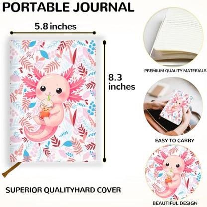 Lovdazzles Pretty Leather Lined Journal Cute Axolotl Notebooks 200 Pages A5 Ruled Journaling Notebooks, Cute Notebooks for Girls, Office Gifts for Women Coworkers Teenage Girls(5.8 x 8.3) - color: Multi 1726