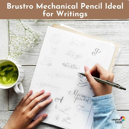 BRUSTRO Mechanical Pencil Metal with Eraser 0.7mm Writing/Sketching/Drawing Spare leads HB-20 units. 2B-20 units Spare eraser- 8 units
