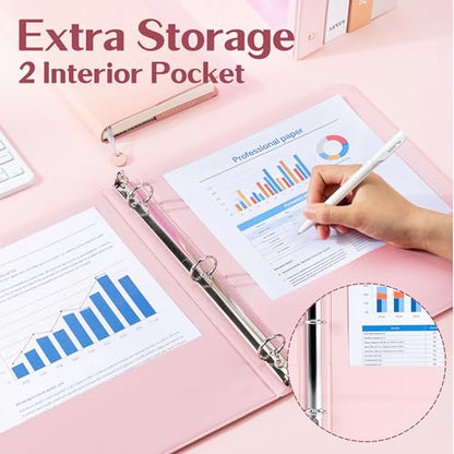 Deli 1-inch 3 Ring Binder with 2 Interior Pockets, 175 Sheets Capacity, 1 inch Binders fits 11" x 8.5" US Letter Size, Pink, 2 Pack