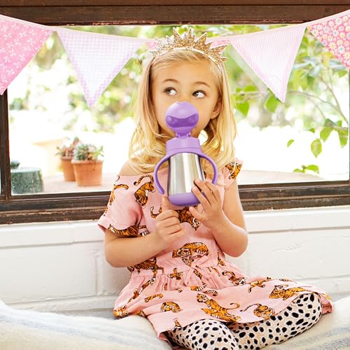 Munchkin Cool Cat Sippy Cup with Straw for Toddlers, Stainless Steel Straw Cup, 8 Ounce, Purple - color: Purple, size: 8 ounces