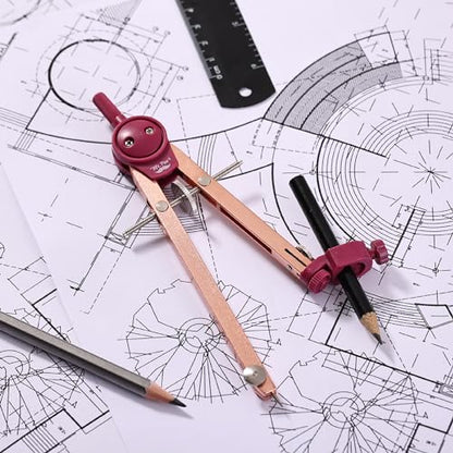 Mr. Pen- Metal Geometry Compass, Center-Wheel Design | Precision Drafting Compass with Pencil for School & Technical Drawing, Draws Circles up to 11 Inches Diameter - color: Rose Gold