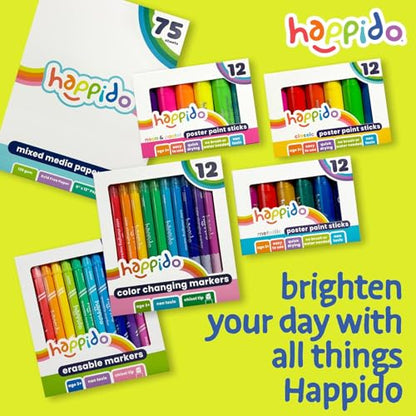 International Arrivals Double Sided Erasable Marker Sets for Kids Happido, Set of 12 Chisel Tip Non Toxic Markers, Great School Supplies, Art and Stationery Set - style: 12 Count - Erasable Double Ended