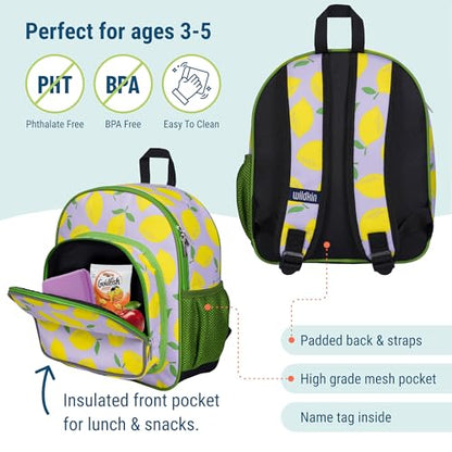 Wildkin 12 Inch Toddler Backpack for Kids, Lilac Lemonade | Ages 3-7, lightweight toddler backpack for daycare, preschool, and travel - color: Lilac Lemonade
