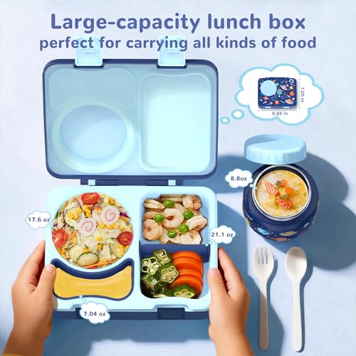 Bento Lunch Box for Kids Adult, Leakproof 3-4 Compartment Bento Box Set with Insulated Food Jar,Water Bottle, Lunch Bag, School Lunch Container for Toddler Teen Girls Boys Ages 3+(Space) - color: Space