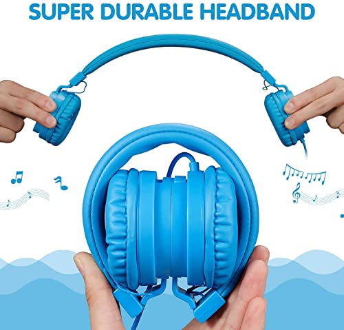 ONTA Kids Headphones for Boys Girls - Child Student Headset Wired Plug Toddler Earphones School Teen on Ear for Ipad | Computer | Smart Phone | Amazon Fire Tablet | Laptop | Plane Travel | Game, Blue - color: Blue