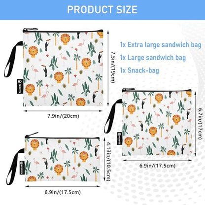 Reusable Food Storage Bags Animal Lion 3 Pack Set Lunch Bag Compact Sandwich Snack Bag Small Medium Large for Lunch, Travel & Organization - color: Bag 4