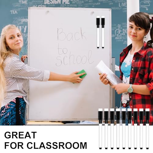 20PCS Dry Erase Markers, Black Magnetic Whiteboard Marker with Eraser Cap, Mini Fine Tip Erase Markers Bulk, Erasable Markers for Teachers Office School Supplies