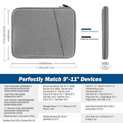 MoKo 9-11 Inch Tablet Sleeve Bag Carrying Case with Accessory Pocket | Fits iPad Air 11-inch M4, iPad Pro 11-inch M5, iPad A16 11-inch, iPad 10/9/8/7th and Tab S9/S8 11-inch, Light Gray - color: Light Gray, size: 9-11 Inch