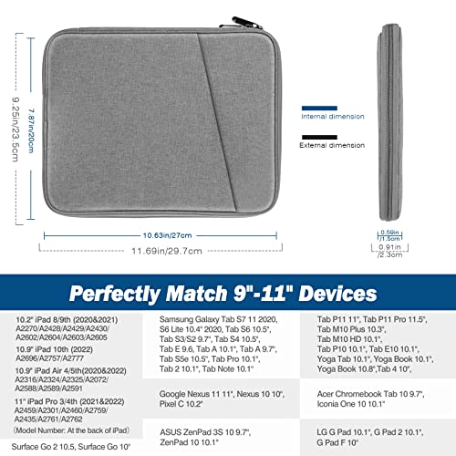 MoKo 9-11 Inch Tablet Sleeve Bag Carrying Case with Accessory Pocket | Fits iPad Air 11-inch M4, iPad Pro 11-inch M5, iPad A16 11-inch, iPad 10/9/8/7th and Tab S9/S8 11-inch, Light Gray - color: Light Gray, size: 9-11 Inch