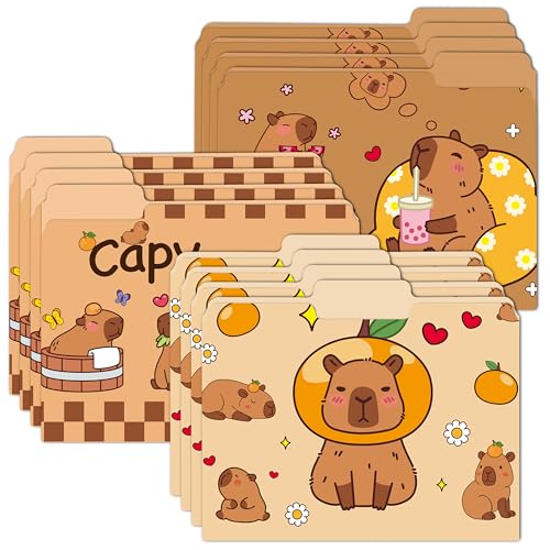 Xqumoi 12Pcs CAPY File Folders - Letter Size Cute Animal Decorative File Pockets with 1/3 Cut Tab Pretty Colored Folders for Office Home Classroom Supplies Documents Paper, 8.9 x 11.6 Inch - style: CAPY