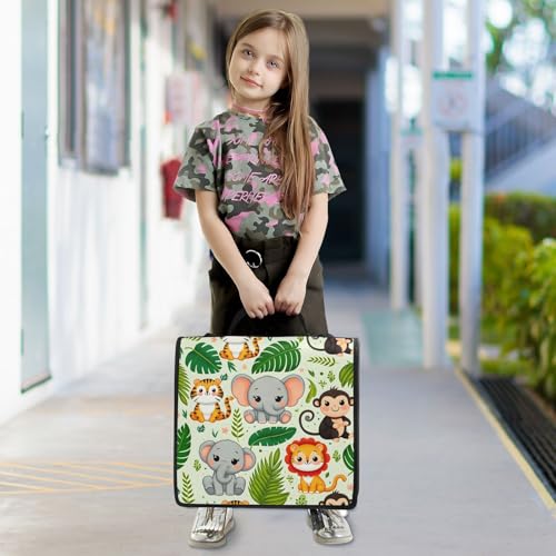 3 Ring Zipper Binder with Shoulder Strap Jungle Animals Palm Leaf 2 Inch Zippered Binder Bag 500 Sheet Capacity Multi Pockets for School Supplies - color: Multi1