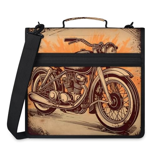 Vintage Motorcycle Zipper Binder, 3-Ring Binder with Handle Shoulder Strap, Multiple Pockets & Storage Organizer Case - color: Multicolor 7