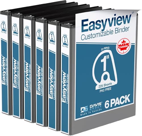 Easyview Premium 3-Ring Binders with Clear-View Covers and D Rings, Binders for School or Office, 1 Inch, Pack of 6, Black - color: Black, size: 1 Inch, style: Pack of 6