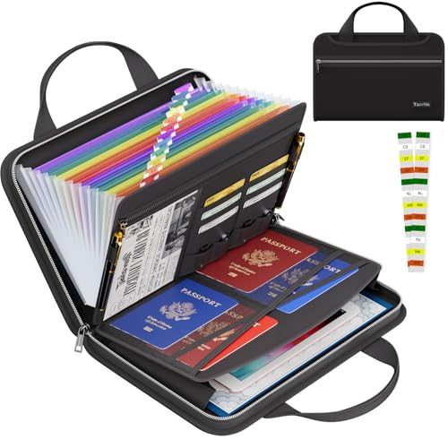 Tamfile Fireproof Accordion File Organizer, Expanding File Folder, Black | 13 Pocket Colorful, Handle, Zipper & Labels, Multi-Pockets Paper Organizer, for Letter A4 Files, Home, Office, School - color: Black, style: Colour Pocket