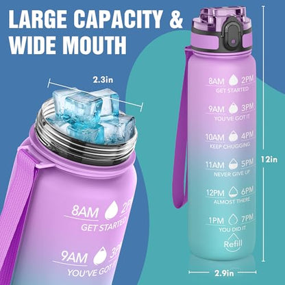 OLDLEY Water Bottle, 32oz Motivational Sports Water Bottle with Time Marker - Times to Drink - Tritan, BPA Free, Wide Mouth Leakproof,Confectionery - color: Confectionery