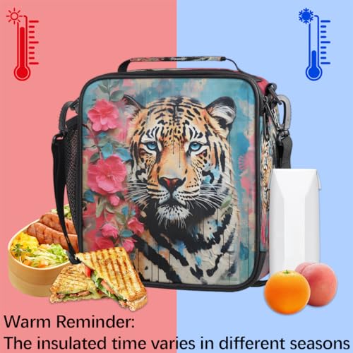 Graffiti Tiger Boys Lunch Box for School Insulated Kids Lunch Box Reusable Leakproof Lunch Bag Thermal Cooler Tote Picnic Lunchbox with Adjustable Shoulder Strap Back to School Gifts for Teens Boys - color: Tiger Flowers