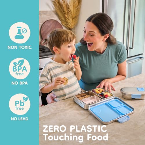 Good Bare Stainless Steel Snack Container for Kids | 2-Compartment Metal Bento Box | Removable Silicone Seal, BPA-Free | Leak-Resistant, Dishwasher Safe | Updated Easy-Open Latch - color: Sky Blue