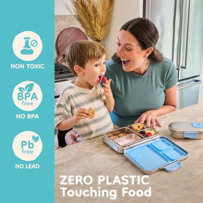 Good Bare Stainless Steel Snack Container for Kids | 2-Compartment Metal Bento Box | Removable Silicone Seal, BPA-Free | Leak-Resistant, Dishwasher Safe | Updated Easy-Open Latch - color: Sky Blue